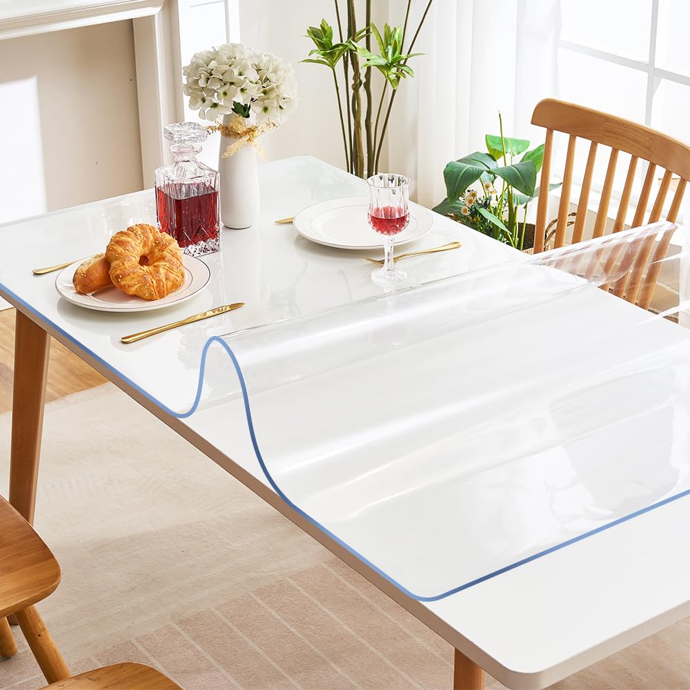 Custom Multisize Thick Clear Pvc Table Cover Protector 60X84 Inch Rectangular Vinyl Transparent Tablecloth Heat Resistant Confer